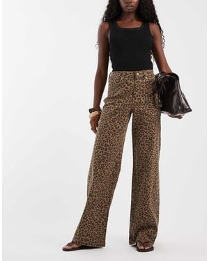 ONLY Jean large à jambes larges imprimé léopard beige madison - Noir
