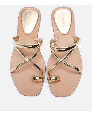 Stradivarius Flat Slide Sandals With Detail - Natural