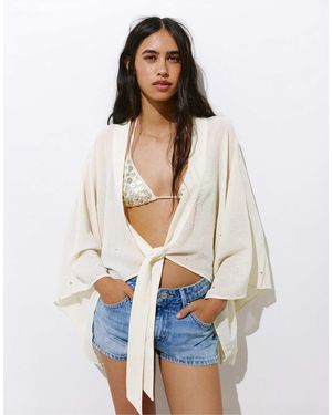 Pull&Bear Kimono à détails effet miroir - beige - Blanc