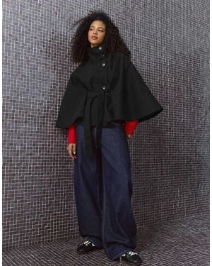 Bershka Giacca A Mantella Con Collo Alto - Blu