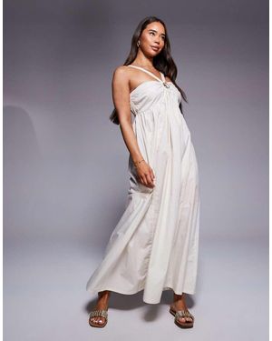River Island Midi-Jurk Van Poplin Met Halternek - Grijs