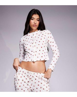 Kaiia Pantalones De Pijama Con Estampado De Florecitas Rojas De Punto Pointelle Exclusivos De (Parte De Un Conjunto) - Blanco