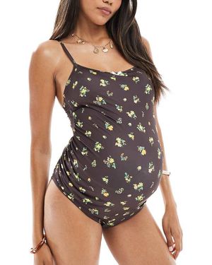 ASOS Asos Design Maternity Shannon Picot Trim Scoop Swimsuit - Black