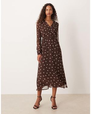Vila Wrap Front Midi Dress - Brown