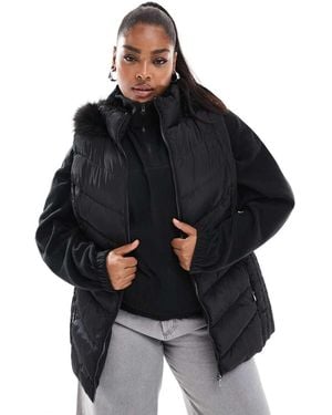 Yours Parka Gilet With Faux Fur Hood - Black