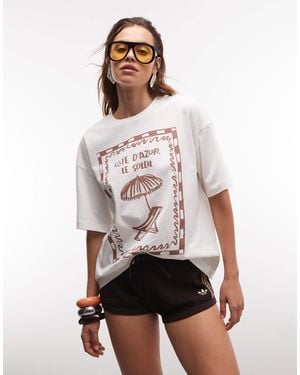 The Frolic Exclusive Sun Lounger Graphic Front Oversized T-shirt - Brown