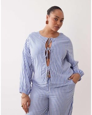 Esmee Curve Tie Front Long Sleeve Beach Top - Blue