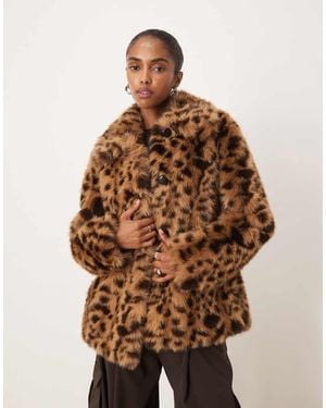 Mango Faux Fur Jacket - Brown