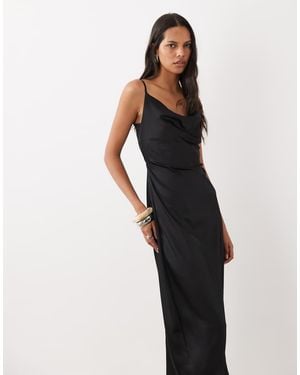 New Look Satin Cowl Neck Midi Dress - Black