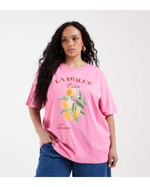 ONLY Oversize Fit T-Shirt With Oranges Print - Pink