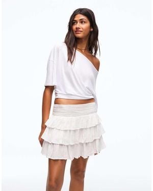 Bershka Shimmery Ruffle Mini Skirt - White
