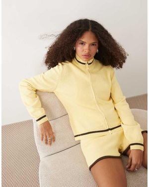 ASOS Knitted Funnel Neck Zip Up Jacket Co-Ord - Natural