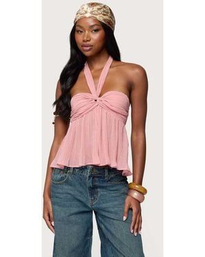 Edikted Pleated Chiffon Babydoll Halter Top - Red