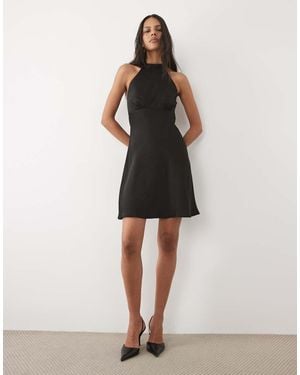 New Look Halter Neck Satin Mini Dress - Natural