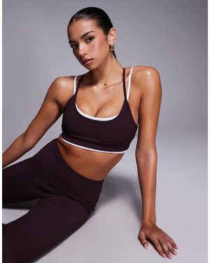 4505 Micro Rib Light Support Strappy Sports Bra With Removeable Padding - Purple