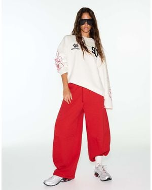 Bershka Sweat-shirt imprimé à col rond - Rouge
