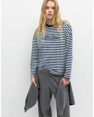 Pull&Bear Striped T-shirt With Patch - Blue