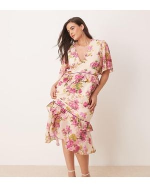 Hope & Ivy Plus Midi Tea Dress With Peplum Waist - Pink