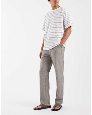 Blend Cotton-linen Drawstring Waist Regular Fit Trousers - White
