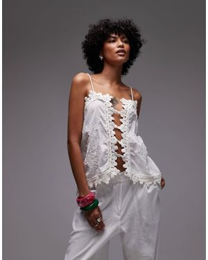 TOPSHOP Embroidered Scarf Lace Cami - Gray