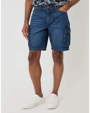 Threadbare Regular Fit Denim Cargo Shorts - Blue
