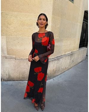 Never Fully Dressed Aria Long Sleeved Mesh Maxi Dress - Natural