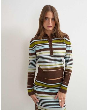 TOPSHOP Knitted Co-ord Long Sleeve Stripe Polo Top - Multicolour