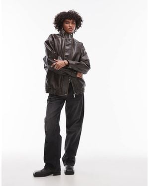 TOPSHOP Faux Leather Super Oversized Bomber Jacket With Borg Lining - Multicolour