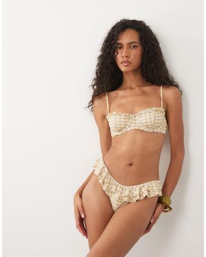 ASOS Imogen karierter bikini-slip mit rüschen an der hüfte - Braun