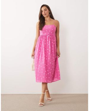 Vila Vestido Largo Rosa De Tirantes Con Aplicaciones Florales Tridimensionales De Tejido Texturizado
