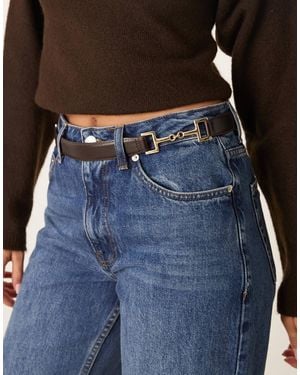 Mango Leather Mix Chain Detail Belt - Blue