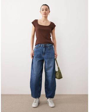 JDY Petite Susie Mid Waist Barrel Leg Jeans - Blue