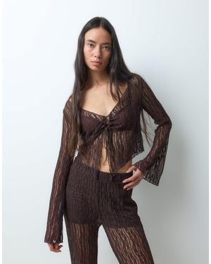 Noisy May Tie Front Lace Top Co-ord - Brown