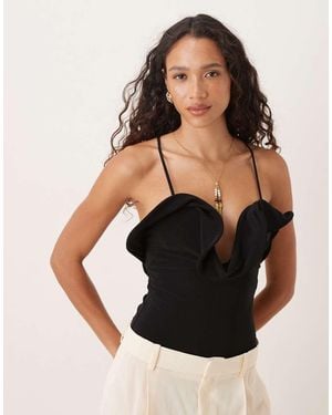 ASOS Frill Detail Halterneck Bodysuit - Black