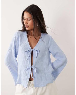 Jdy Tie Front Cheesecloth Shirt - Blue