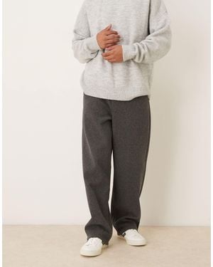 ASOS Pantalon coupe droite ample en tissu aspect laine - Neutre