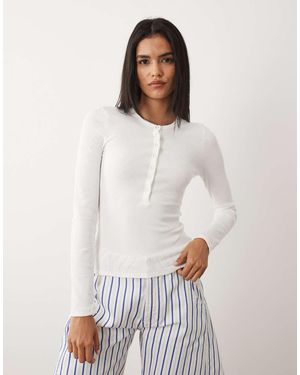 Cotton On Top Henley De Manga Larga Blake En - Blanco