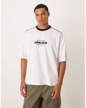 ASOS Camiseta Blanca De Corte Cuadrado Con Estampado Y Ribetes De Tejido De 220 G/M² De - Blanco