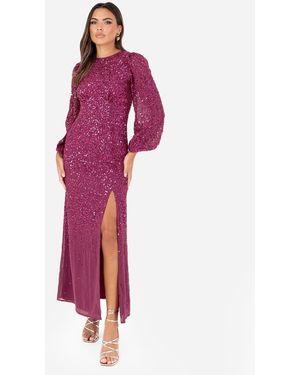Maya Embellished Blouson Sleeve Maxi Dress - Red
