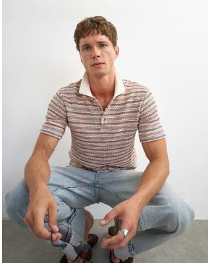 TOPMAN Polo Testurizzata A Righe Mélange Vestibilità Classica Multicolore - Marrone
