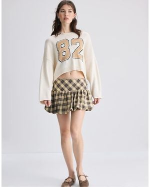 Stradivarius Number Cropped Knit Jumper - White