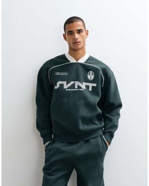 ASOS Oversized Ribbed V Neck With Piping And Puff Print - Green