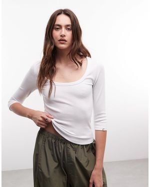 Collusion Scoop Neck 3/4 Length Sleeve Top - White