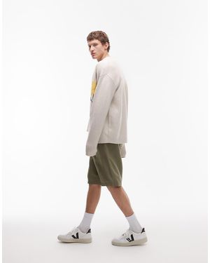 TOPMAN Wide Leg Linen Short - Natural