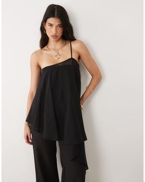 Kaiia Exclusive One Shoulder Chiffon Asymmetric Drape Top Co-Ord - Black