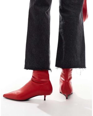 ASOS Botas Rojas Estilo Calcetín Con Tacón Muy Bajo Rhiannon De - Rojo