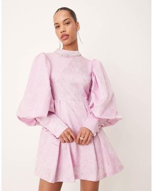 Sister Jane Dream Balloon Sleeve Jewel Jacquard Mini Dress - Pink