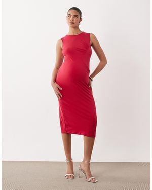 Mama.licious Mamalicious Maternity Sleeveless Side Ruched Detail Slinky Midi Dress - Pink