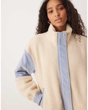 Roxy Wrap It Up Cord Sherpa Oversized Jacket With Corduroy Block - Natural