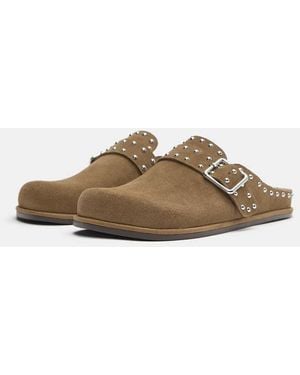 Pull&Bear Leather Clogs - Brown